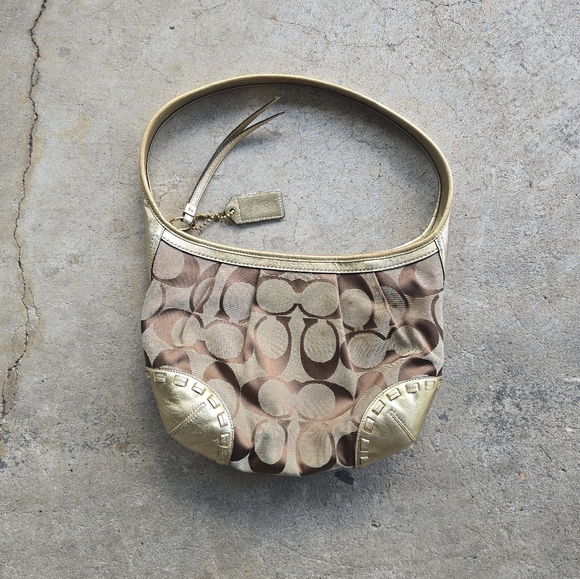 Coach Ergo Signature Hobo Purse Bag Jacquard Leather Shoulder 12227 Y2k Gold - Picture 4 of 8